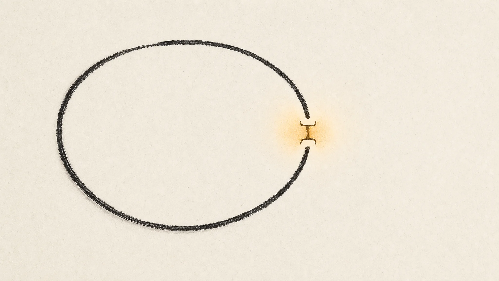 A continuous hand-drawn loop interrupted by a small amber checkpoint mark before reconnecting, evoking a behavior pattern being tracked and corrected.
